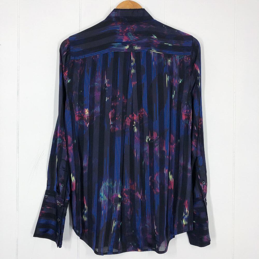 Equipment Sheer Silk Blend Button Front Blouse Abstract Stripe Size Small Blue - Picture 8 of 15